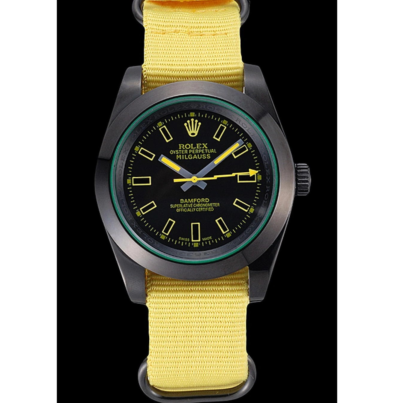 Best AAA Replica Sites Rolex Nylon Strap Yellow 621999 Milgauss Bamford 1027